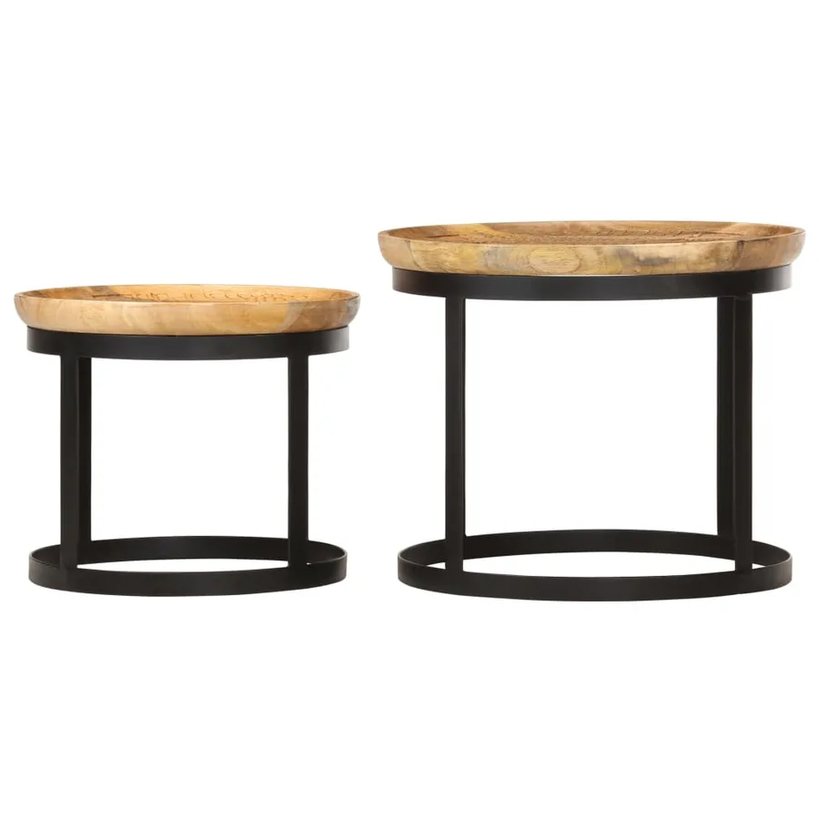 Tables d'appoint rondes 2 pcs Bois de manguier solide et acier - 4