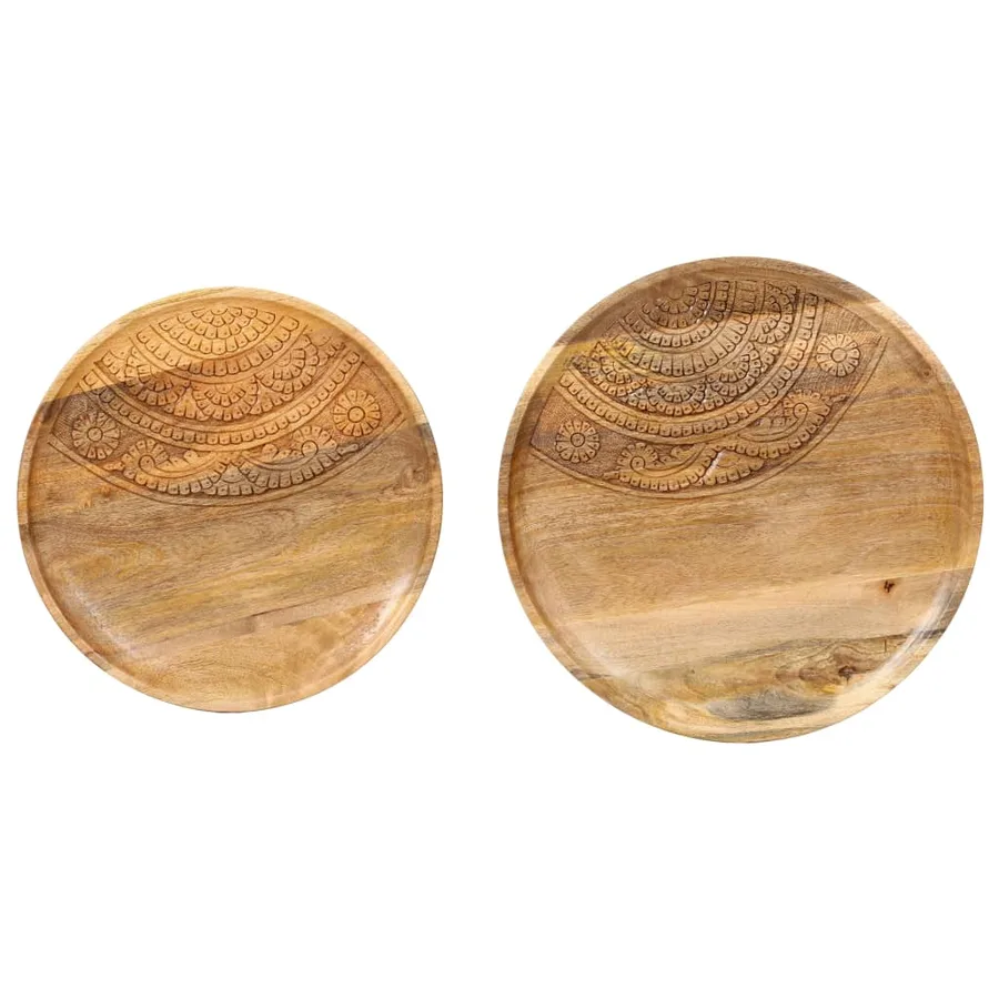 Tables d'appoint rondes 2 pcs Bois de manguier solide et acier - 5