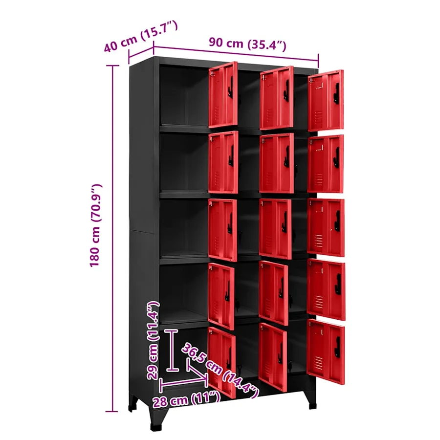 Armoire à casiers Anthracite et rouge 90x40x180 cm Acier - 8