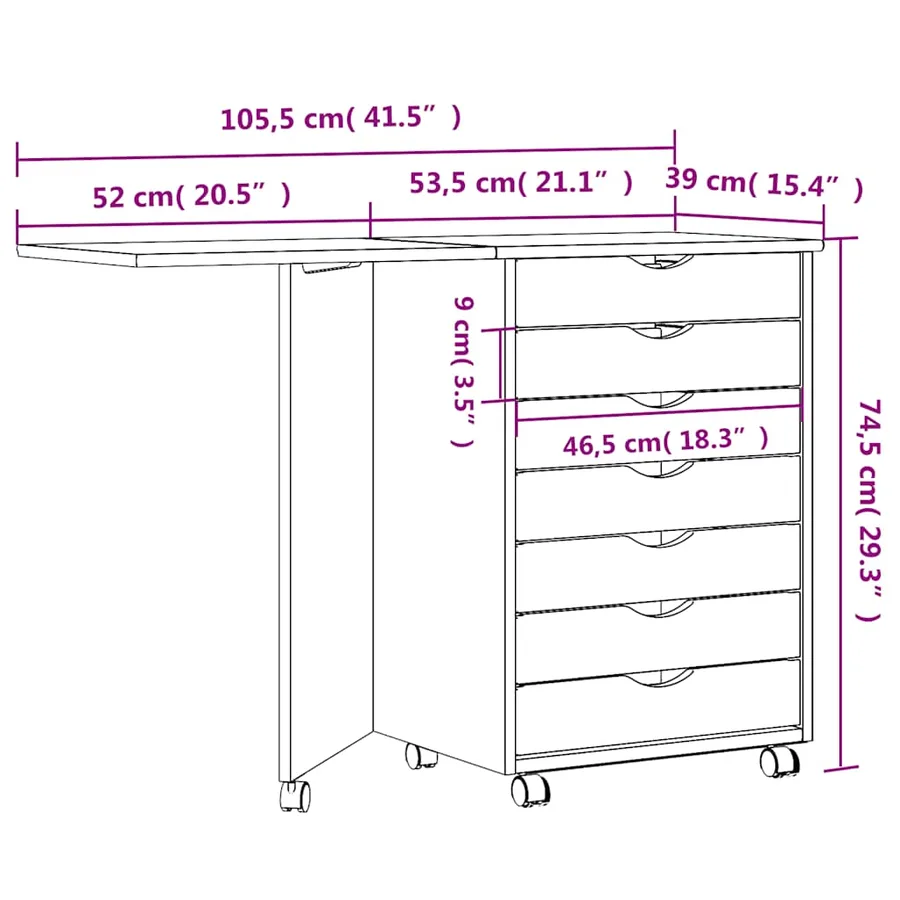 Armoire roulante avec bureau MOSS marron miel bois de pin - 11