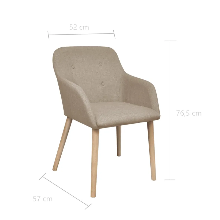 Chaises à manger lot de 6 beige tissu et chêne massif - 6