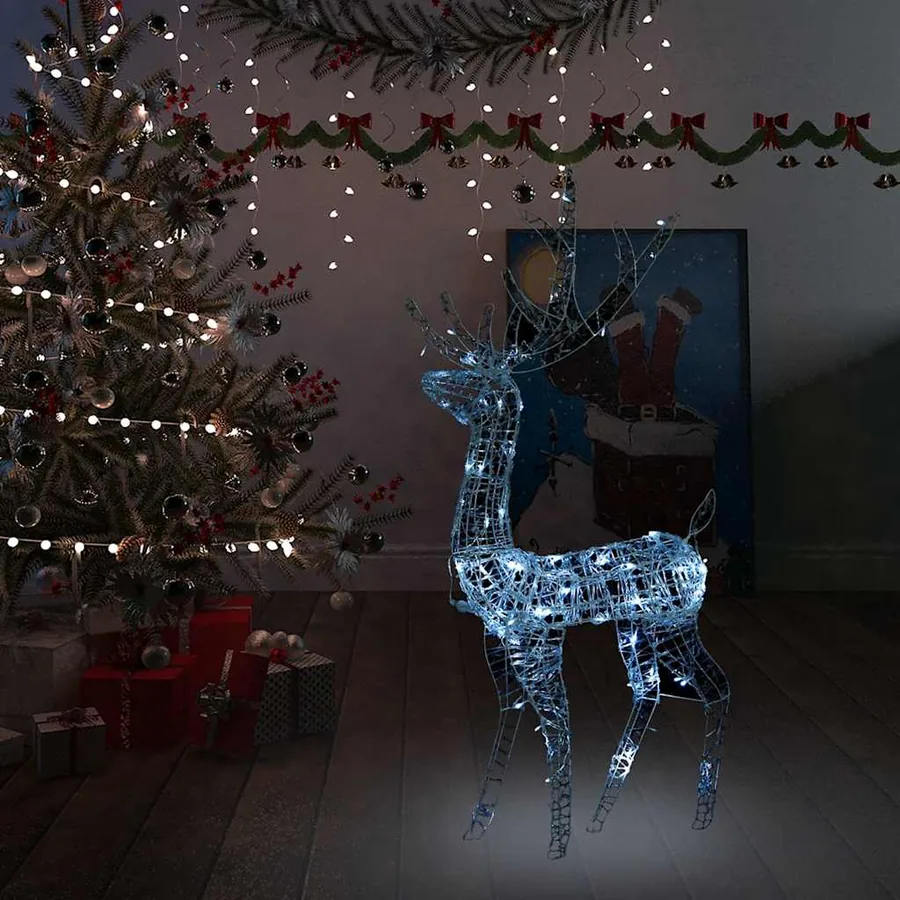 Renne de décoration de Noël Acrylique 140 LED blanc froid 128 cm