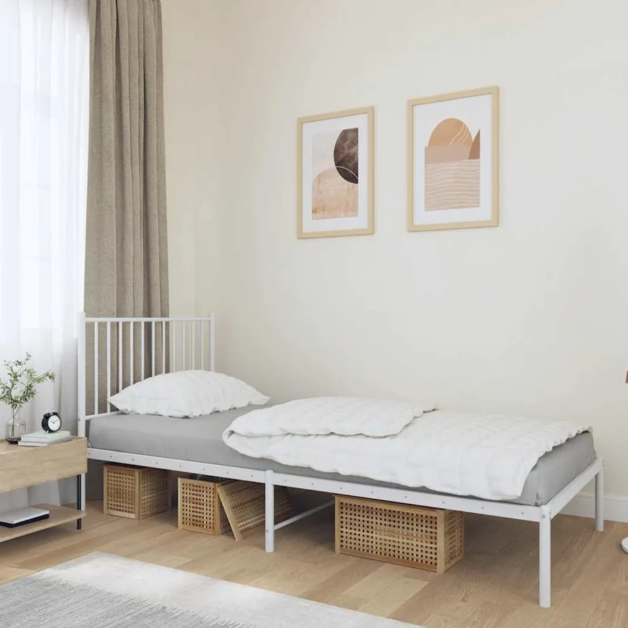 Cadre de lit métal sans matelas avec tête de lit blanc 90x190cm