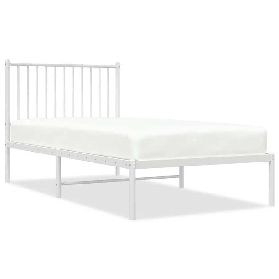 Cadre de lit métal sans matelas avec tête de lit blanc 90x190cm - 2