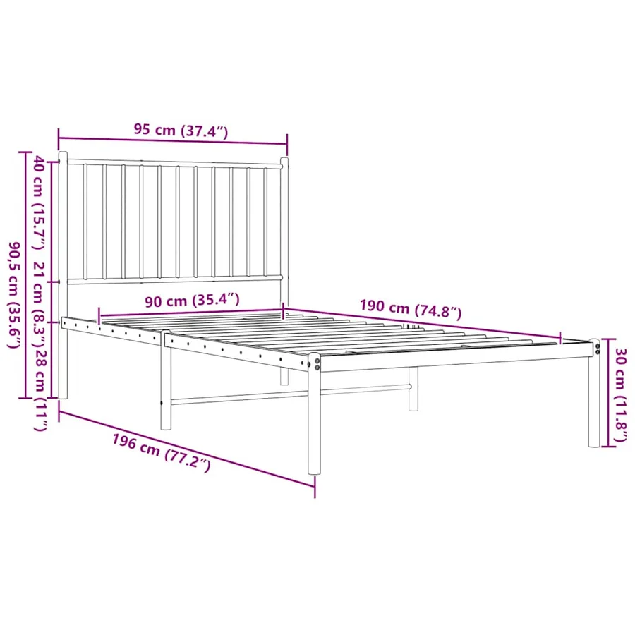Cadre de lit métal sans matelas avec tête de lit blanc 90x190cm - 9