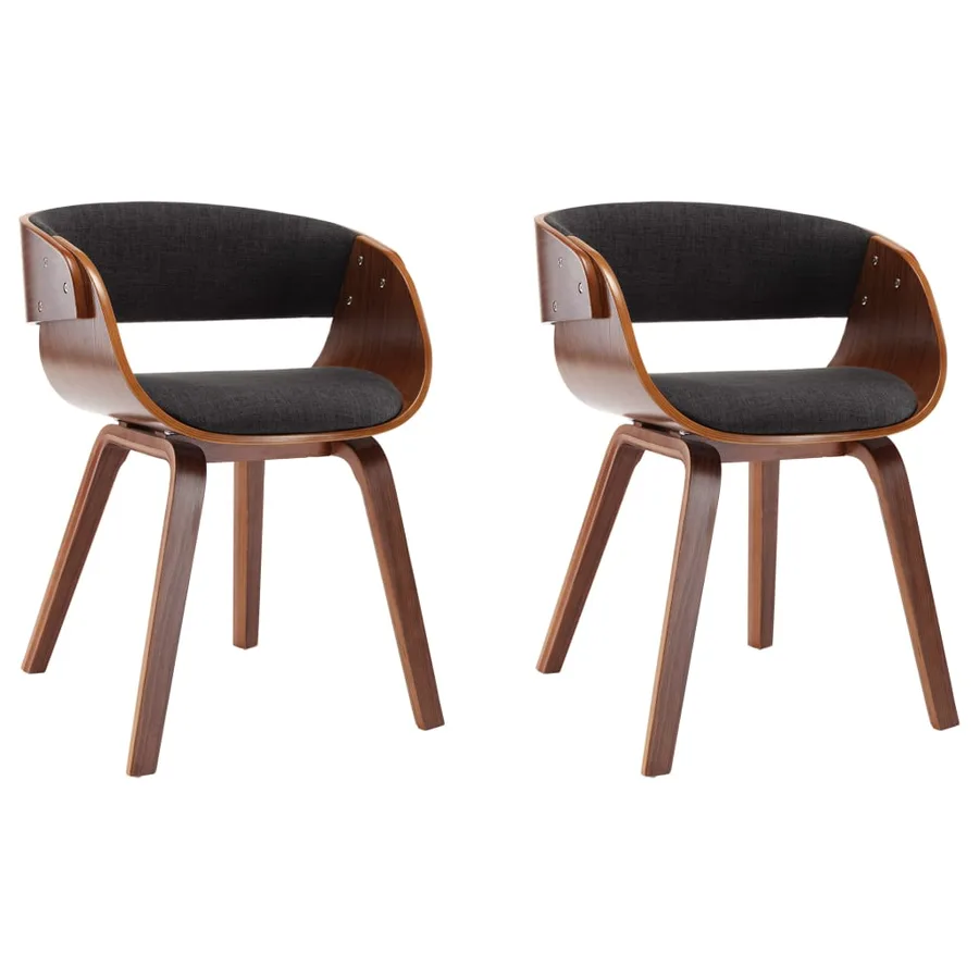 Chaises à manger lot de 2 gris bois courbé et tissu - 2