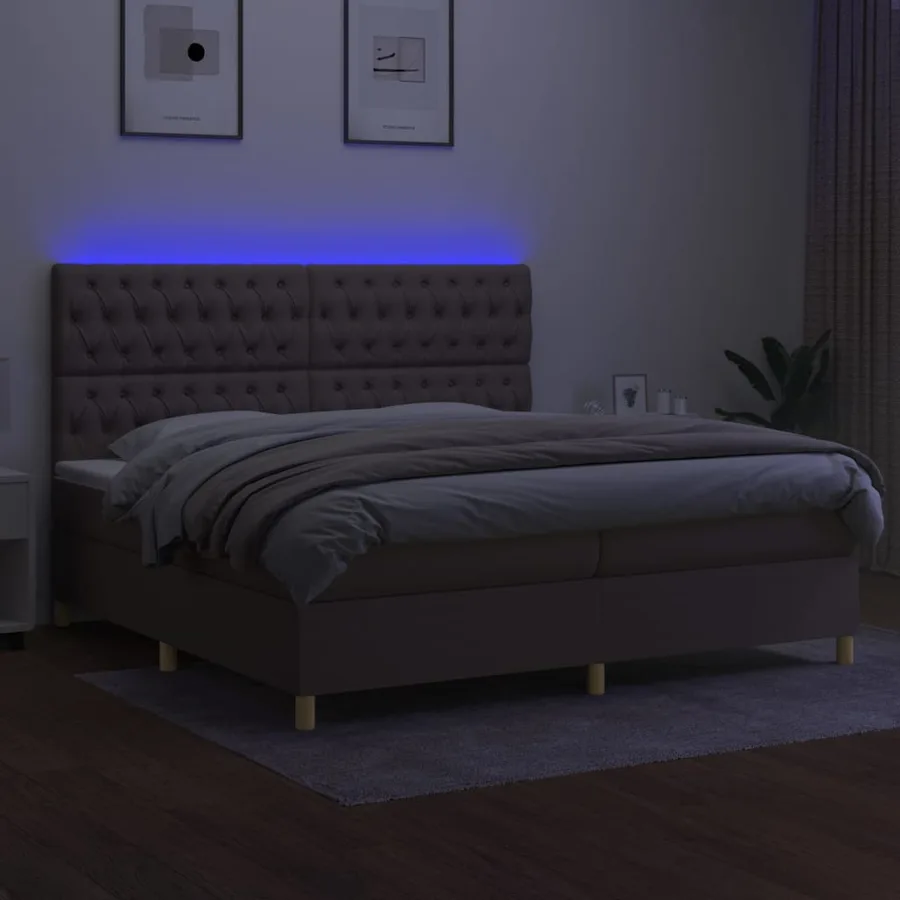 Sommier à lattes de lit et matelas et LED Taupe 200x200cm Tissu - 4