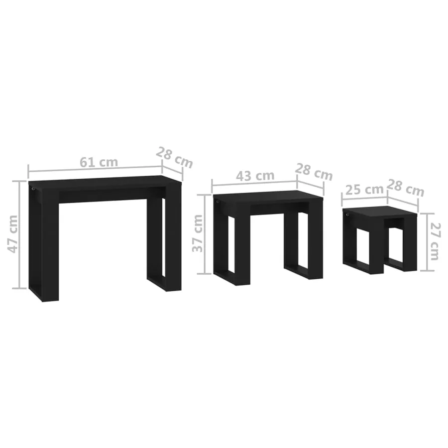 Tables gigognes 3 pcs Noir Bois d'ingénierie - 10