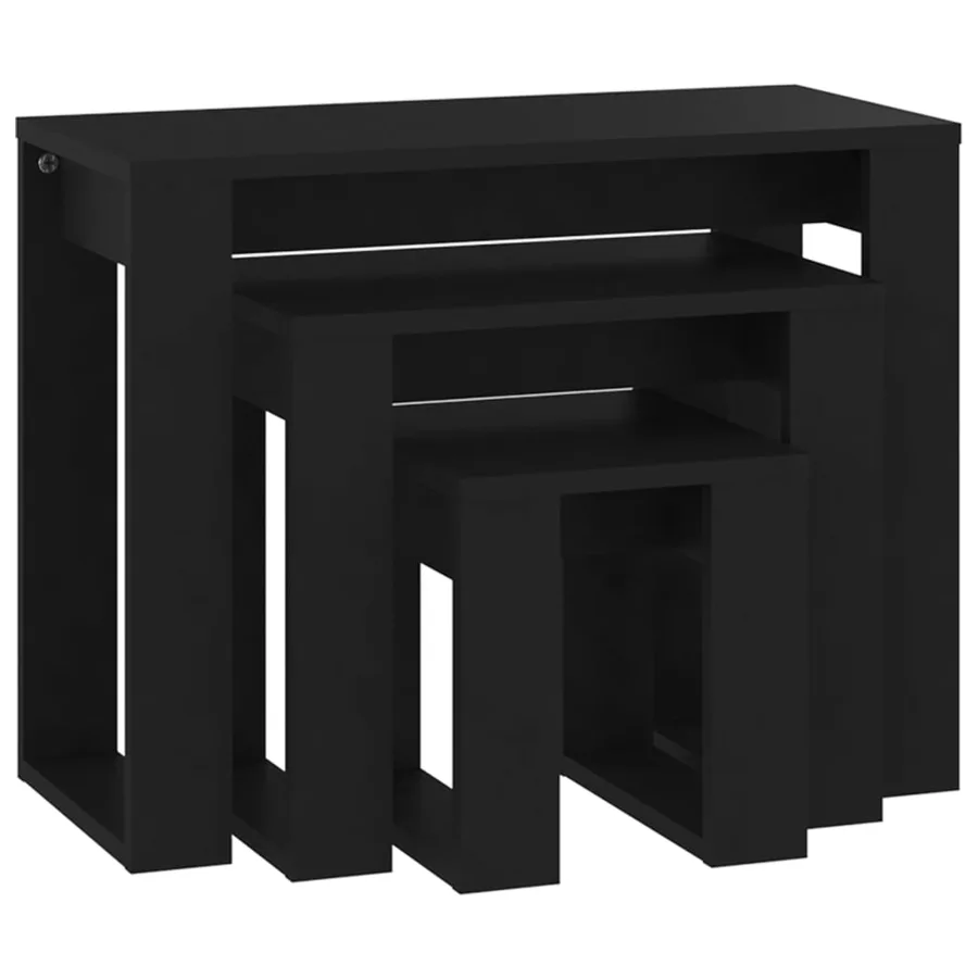 Tables gigognes 3 pcs Noir Bois d'ingénierie - 2