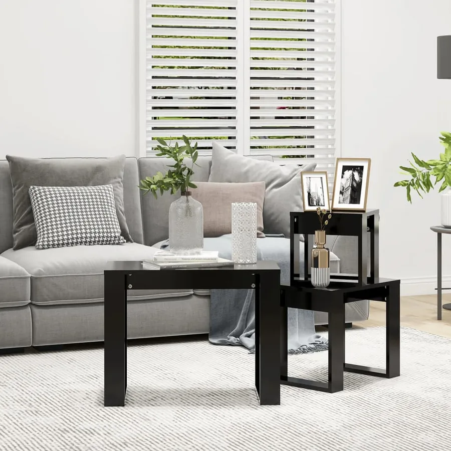 Tables gigognes 3 pcs Noir Bois d'ingénierie - 3
