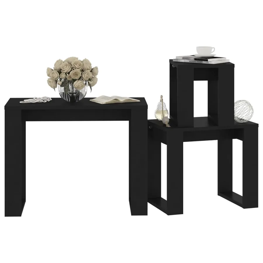 Tables gigognes 3 pcs Noir Bois d'ingénierie - 4