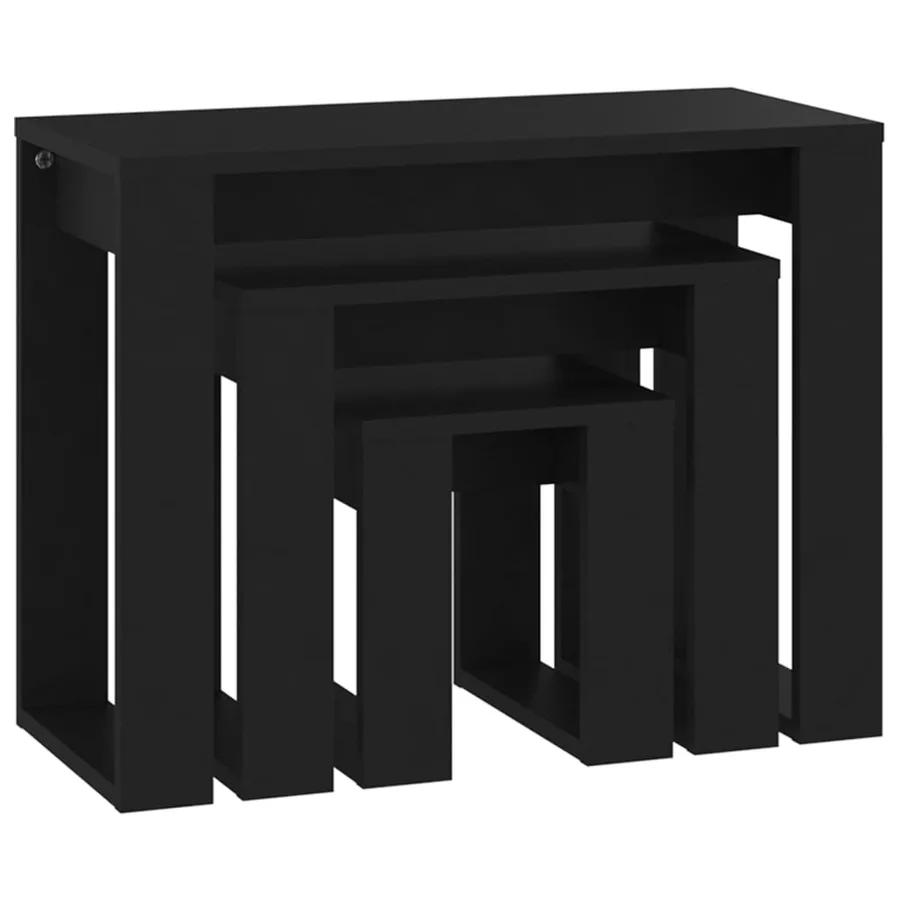 Tables gigognes 3 pcs Noir Bois d'ingénierie - 5