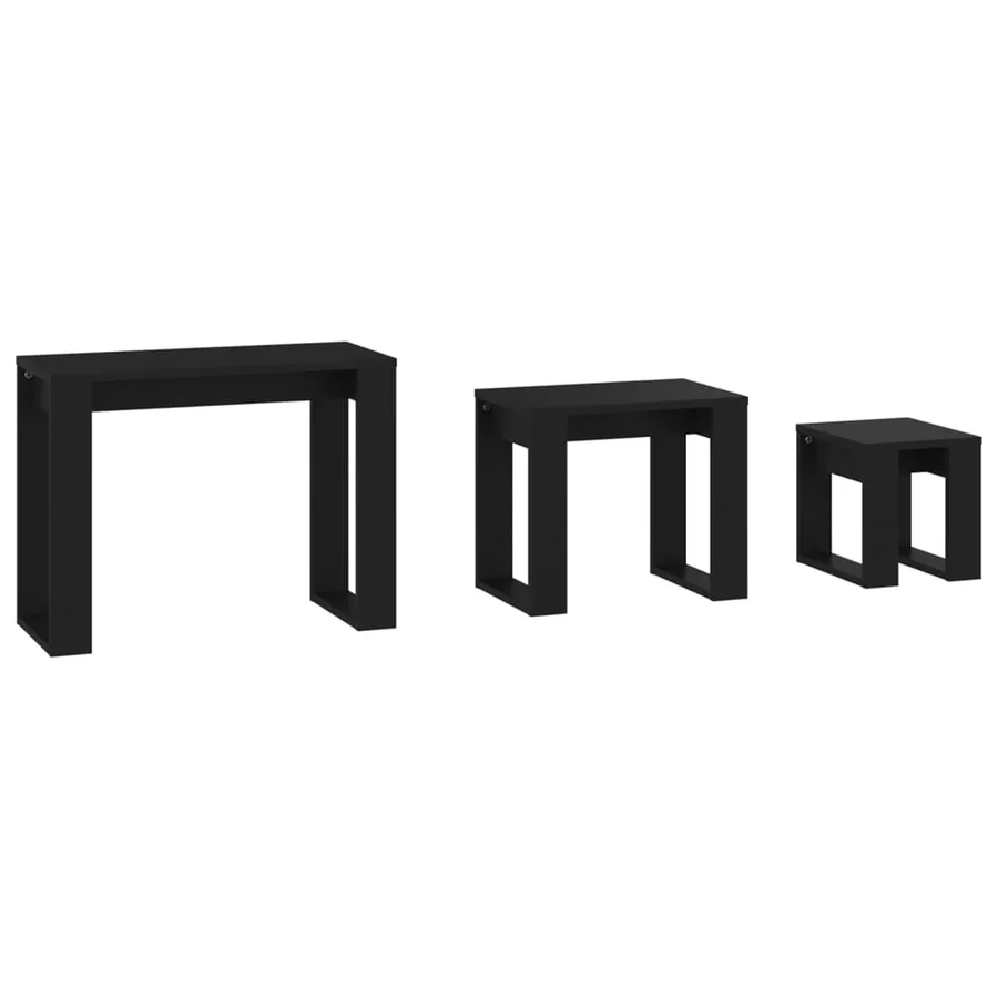 Tables gigognes 3 pcs Noir Bois d'ingénierie - 9