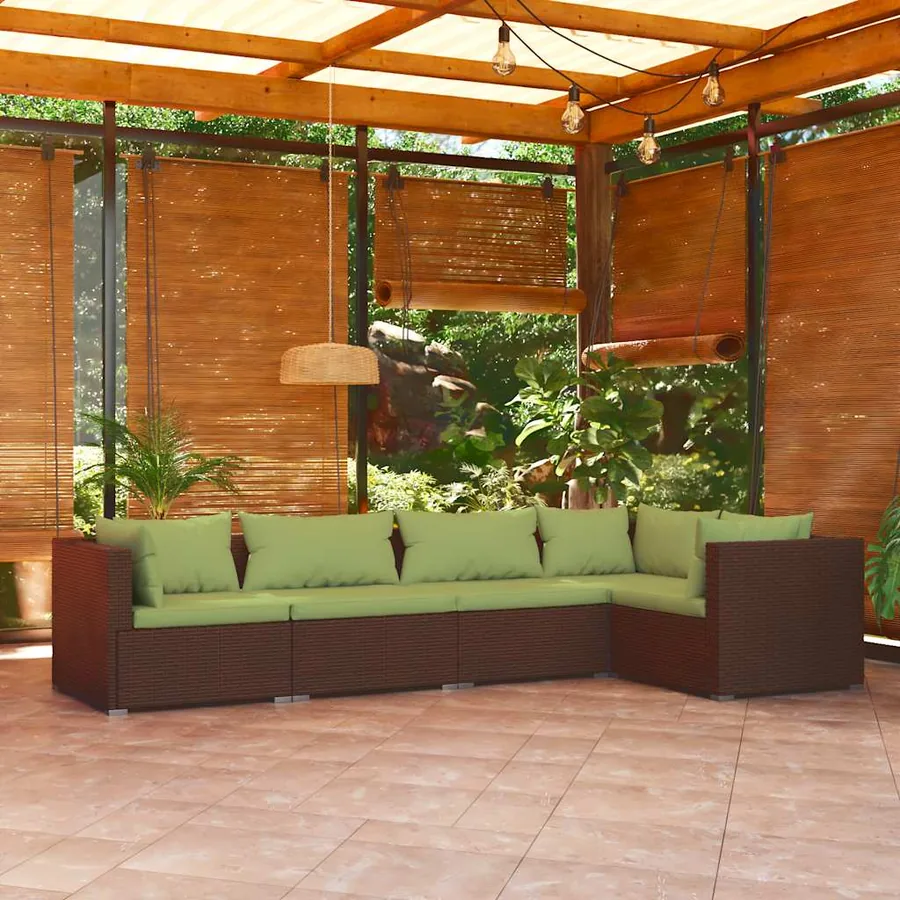 Salon de jardin 5 pcs avec coussins résine tressée marron