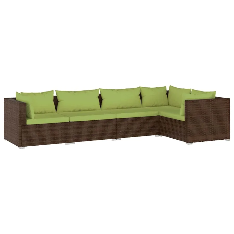 Salon de jardin 5 pcs avec coussins résine tressée marron - 2
