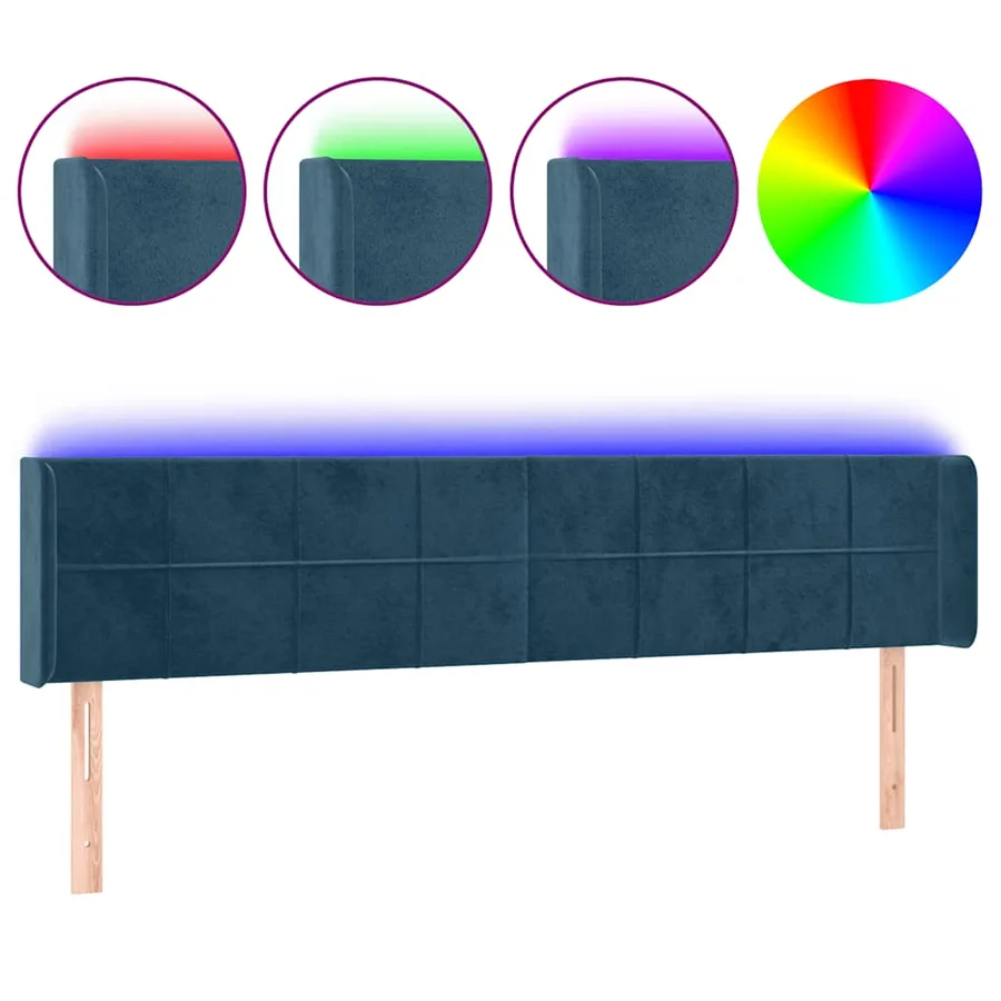 Tête de lit à LED Bleu foncé 203x16x78/88 cm Velours - 2