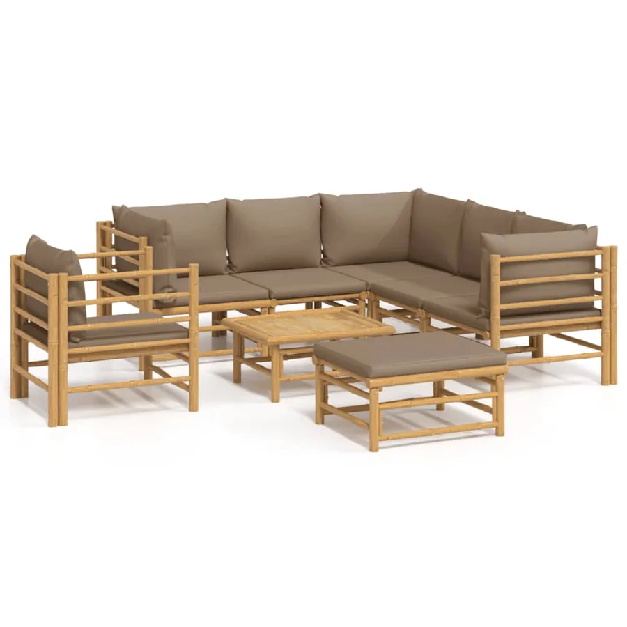 Salon de jardin 8 pcs avec coussins taupe bambou - 2