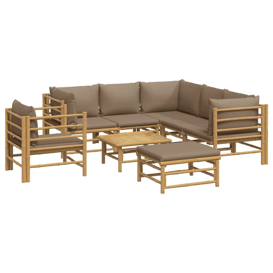 Salon de jardin 8 pcs avec coussins taupe bambou - 3