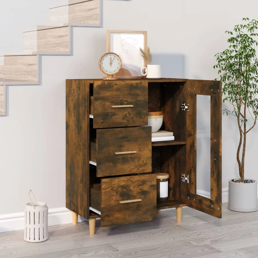 Buffet chêne fumé 69,5x34x90 cm bois d'ingénierie - 3