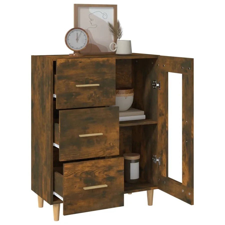 Buffet chêne fumé 69,5x34x90 cm bois d'ingénierie - 4