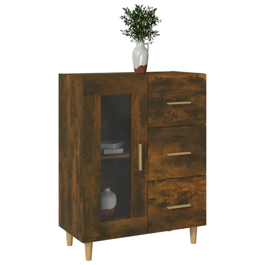 Buffet chêne fumé 69,5x34x90 cm bois d'ingénierie - 5
