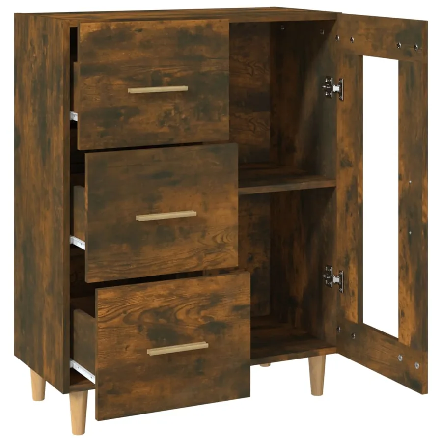 Buffet chêne fumé 69,5x34x90 cm bois d'ingénierie - 8