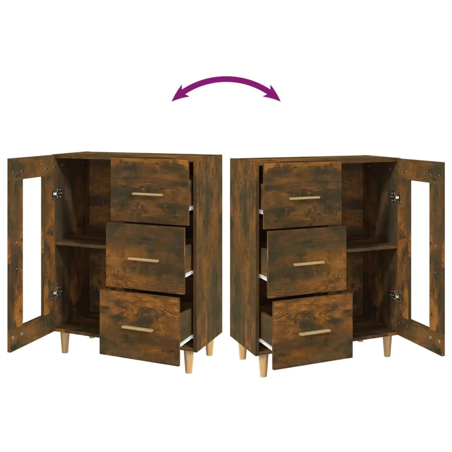 Buffet chêne fumé 69,5x34x90 cm bois d'ingénierie - 9