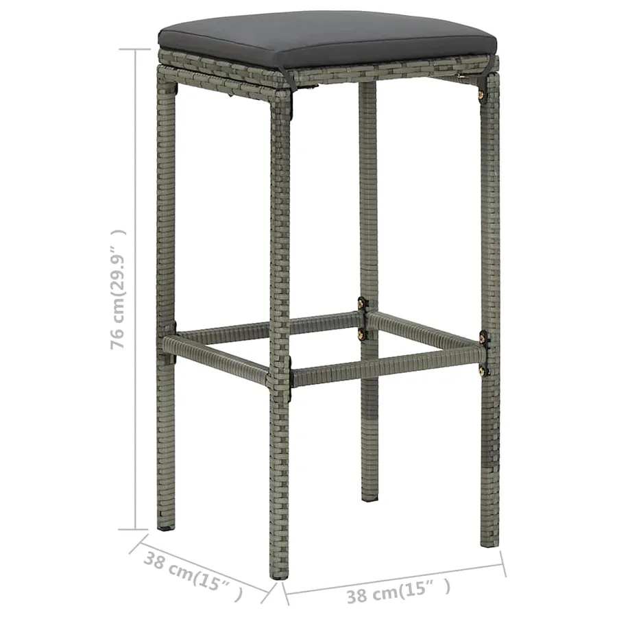 Meuble de bar de jardin 16 pcs et coussins Résine tressée Gris - 13