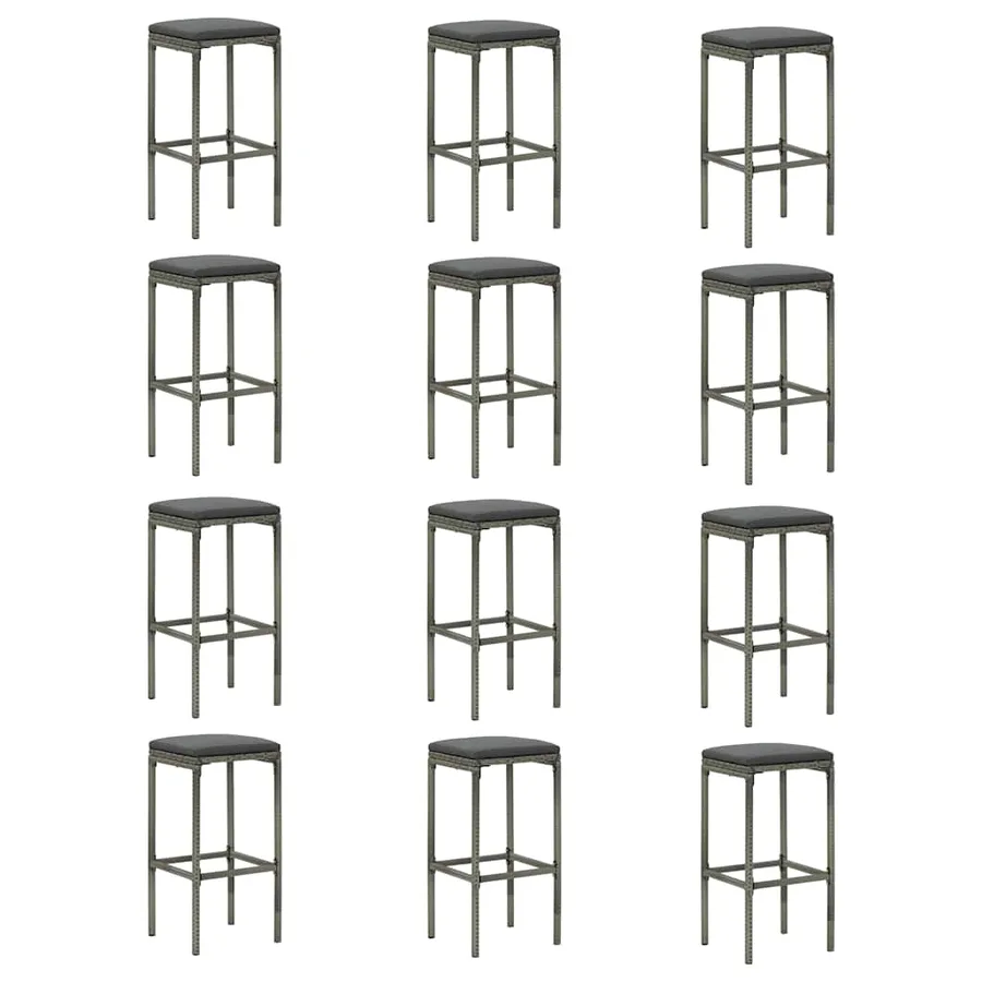Meuble de bar de jardin 16 pcs et coussins Résine tressée Gris - 7