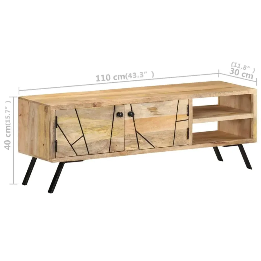 Meuble TV 110x30x40 cm Bois massif de manguier - 9