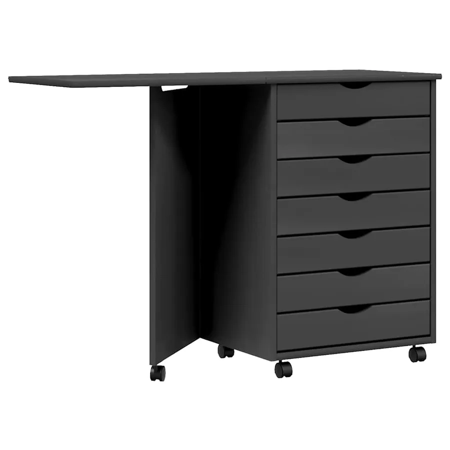 Armoire roulante avec bureau MOSS gris bois de pin solide - 2
