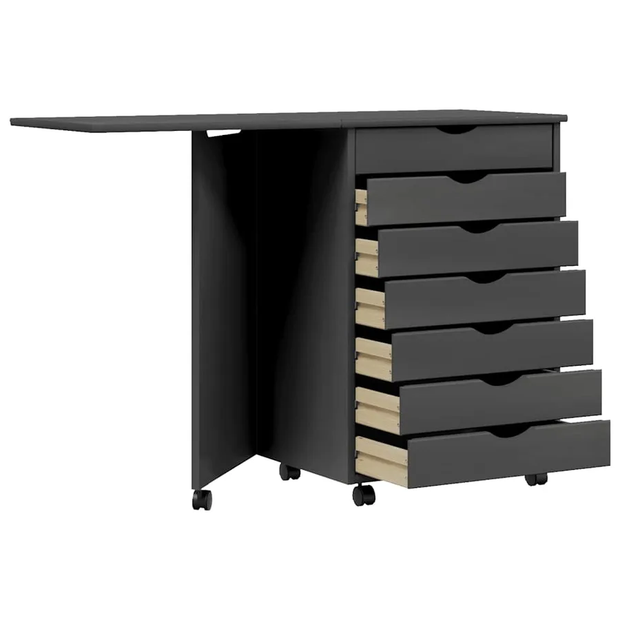 Armoire roulante avec bureau MOSS gris bois de pin solide - 4