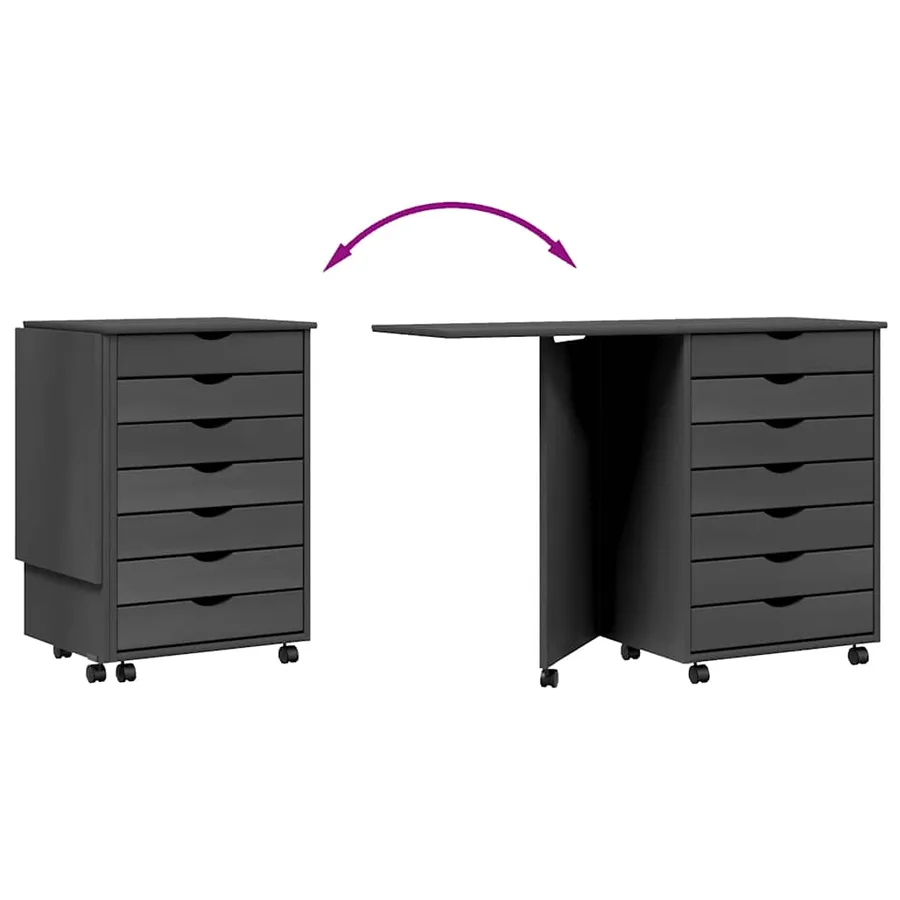 Armoire roulante avec bureau MOSS gris bois de pin solide - 8