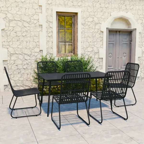 Ensemble à manger d'extérieur 7 pcs résine tressée et verre
