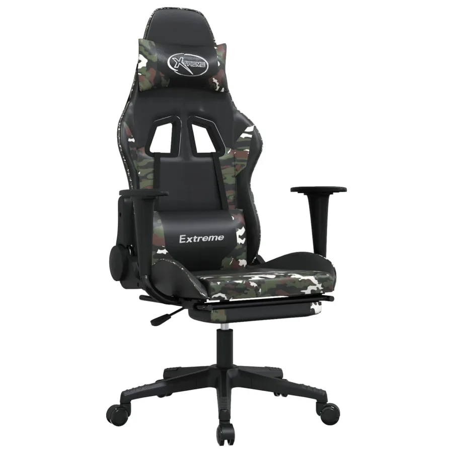 Chaise de jeu avec repose-pied Noir et camouflage Similicuir - 2