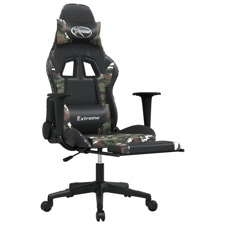 Chaise de jeu avec repose-pied Noir et camouflage Similicuir - 6