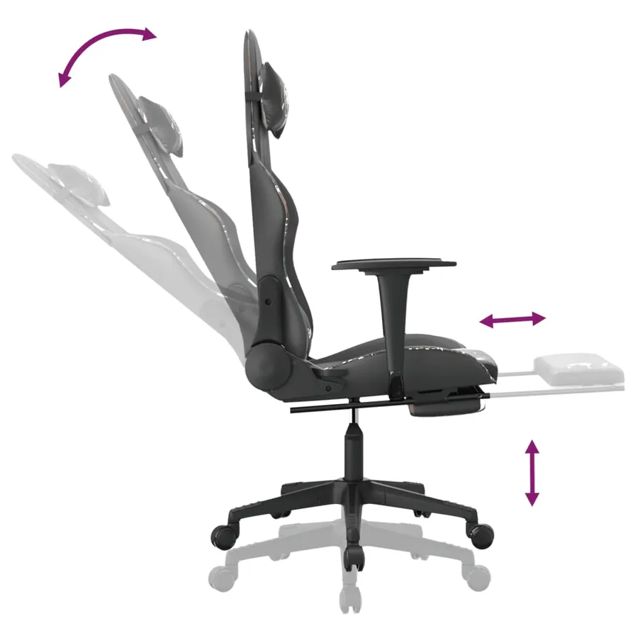 Chaise de jeu avec repose-pied Noir et camouflage Similicuir - 7