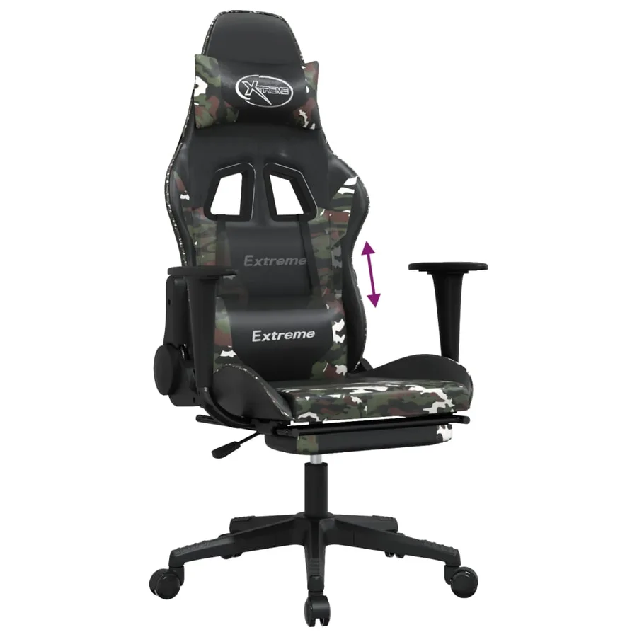 Chaise de jeu avec repose-pied Noir et camouflage Similicuir - 8