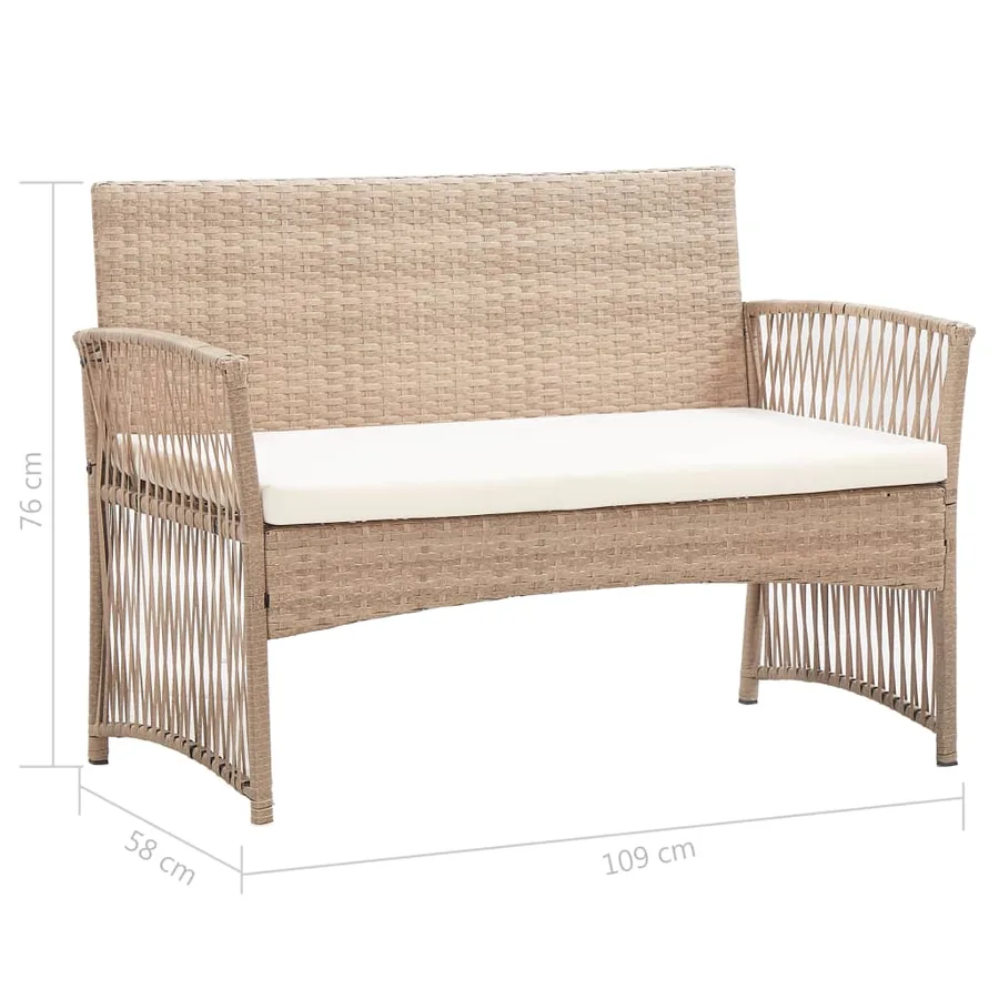 Salon de jardin 4 pcs avec coussins Résine tressée Beige - 18