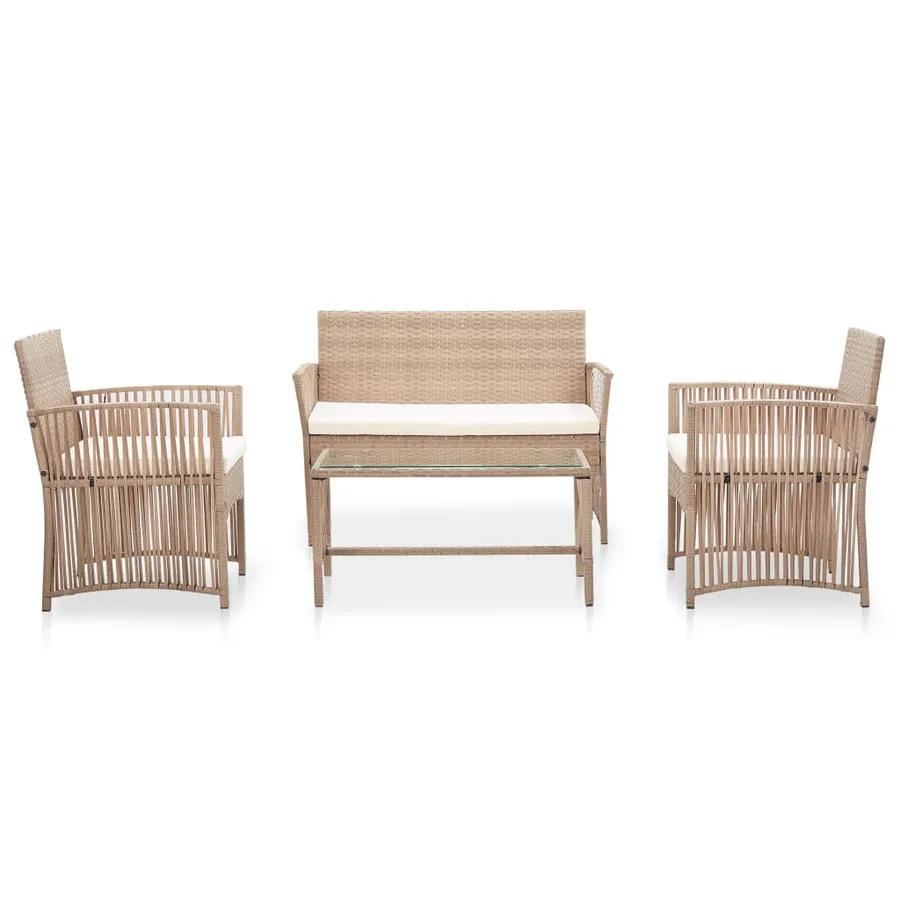 Salon de jardin 4 pcs avec coussins Résine tressée Beige - 2