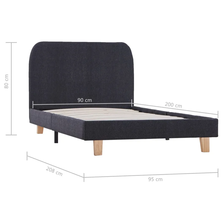 Cadre de lit sans matelas gris foncé tissu 90x200 cm - 6