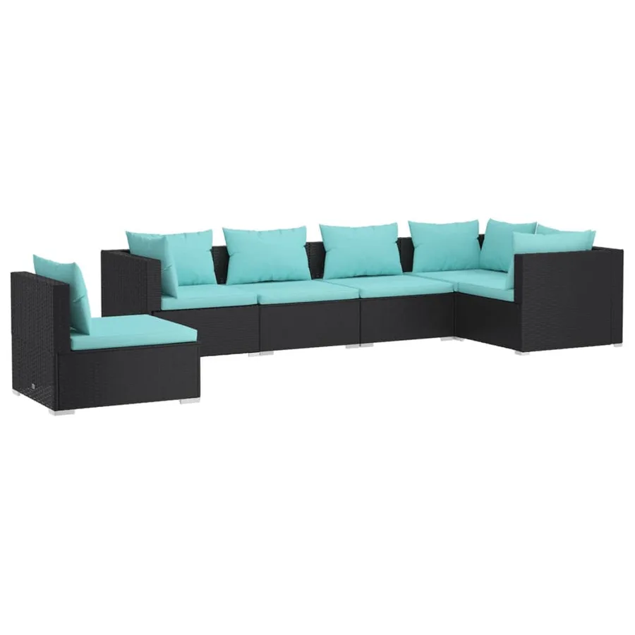 Salon de jardin 6 pcs avec coussins Résine tressée Noir - 2