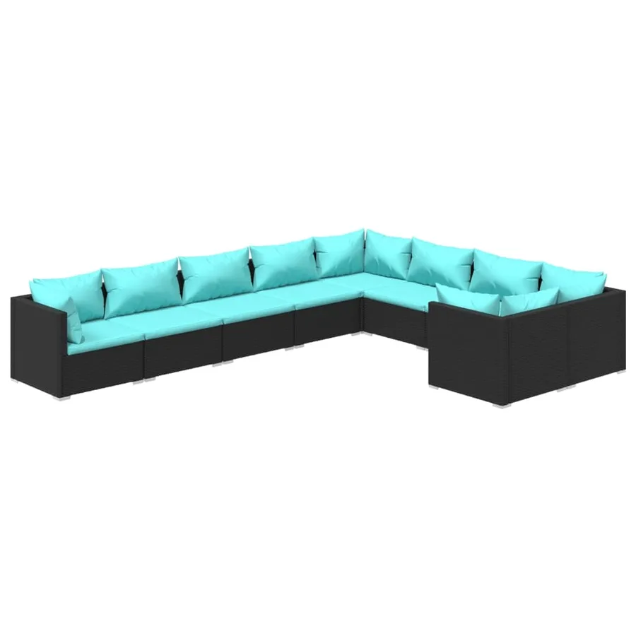 Salon de jardin 9 pcs avec coussins Résine tressée Noir - 2
