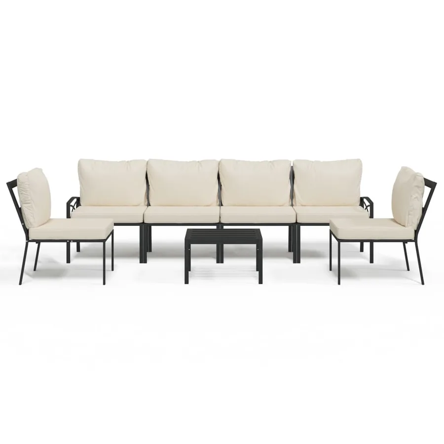 Salon de jardin 7 pcs avec coussins sable acier - 2