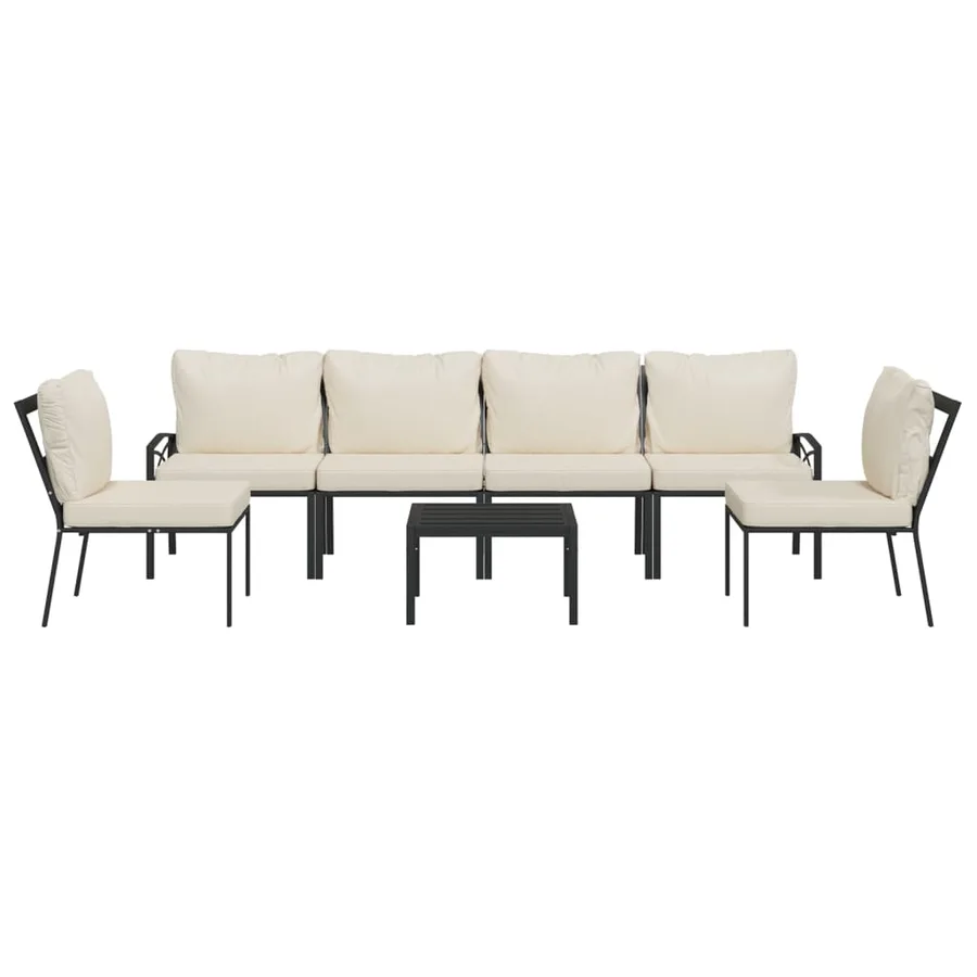 Salon de jardin 7 pcs avec coussins sable acier - 3