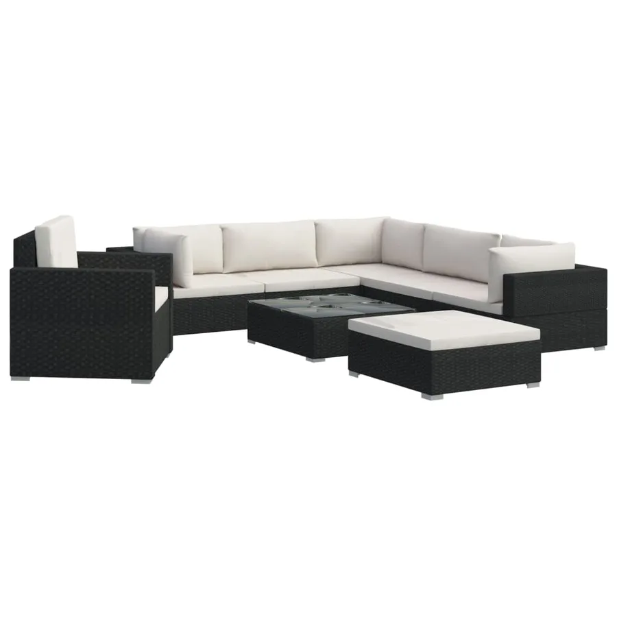 Salon de jardin 8 pcs avec coussins résine tressée noir - 2