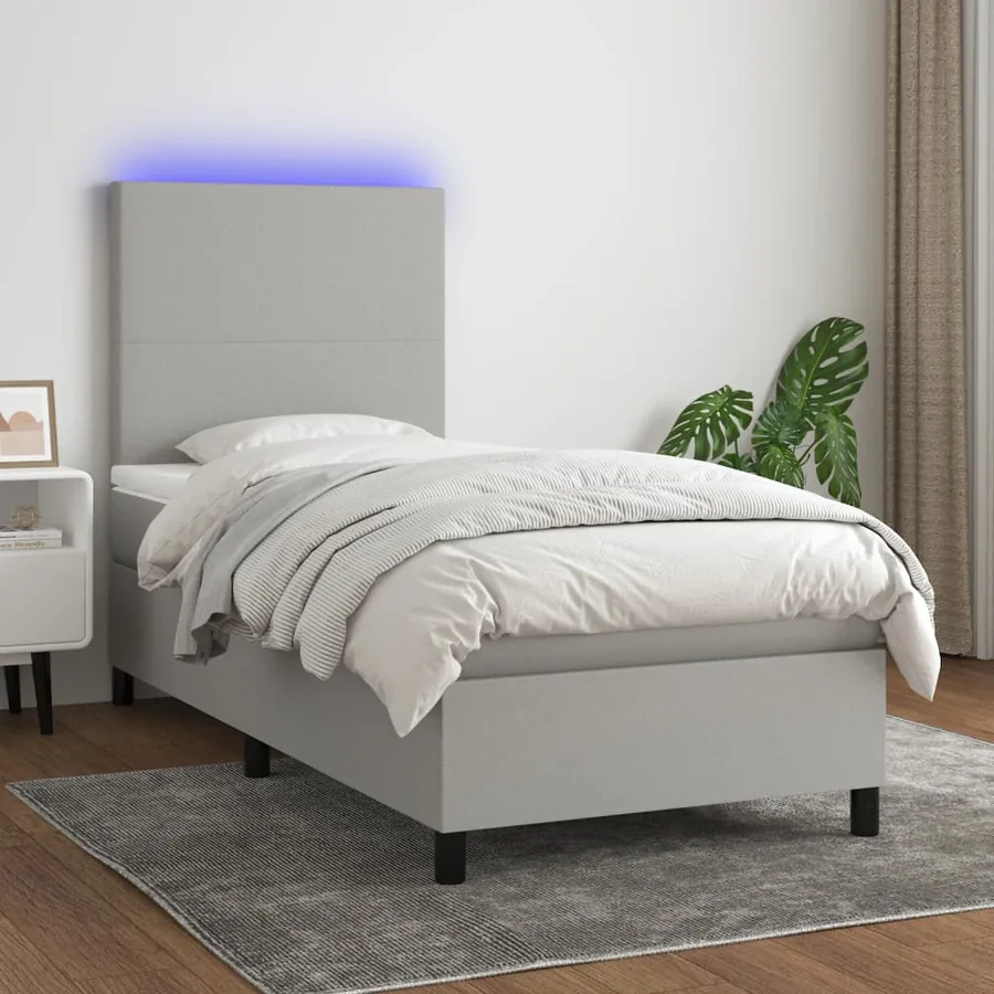 Sommier à lattes de lit et matelas et LED Gris clair 100x200 cm