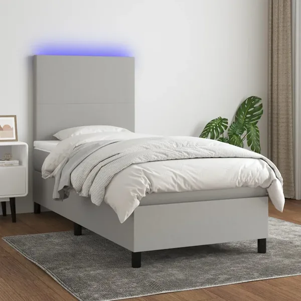 Sommier à lattes de lit et matelas et LED Gris clair 100x200 cm