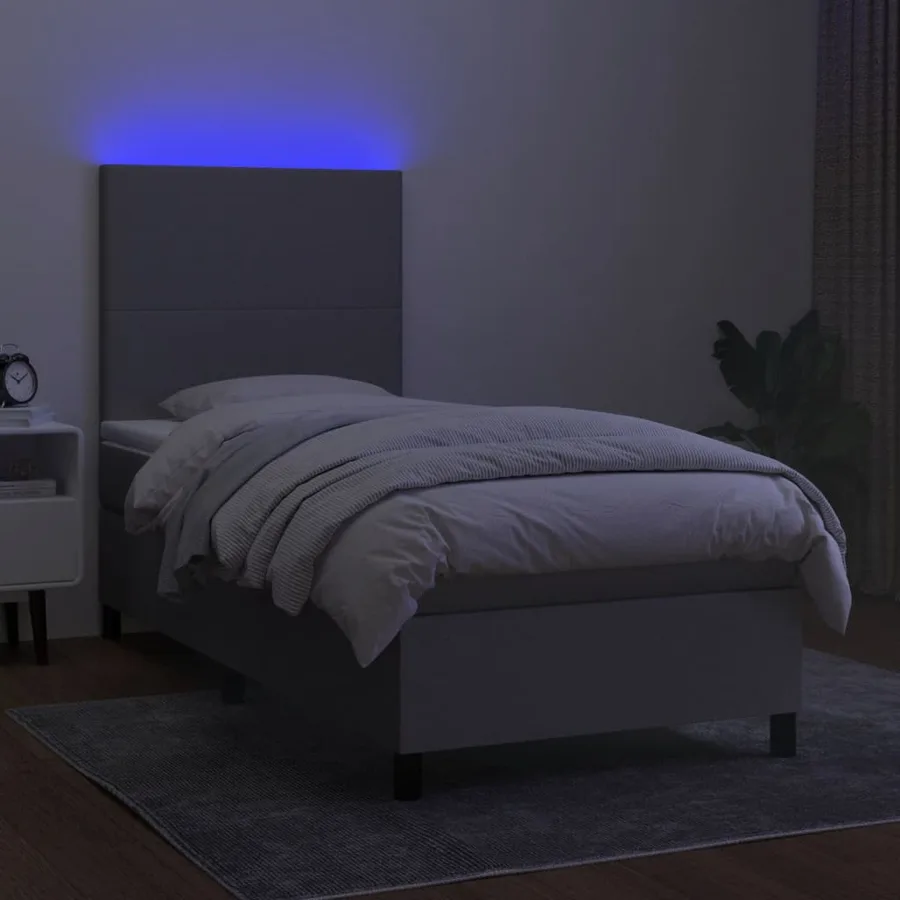 Sommier à lattes de lit et matelas et LED Gris clair 100x200 cm - 4