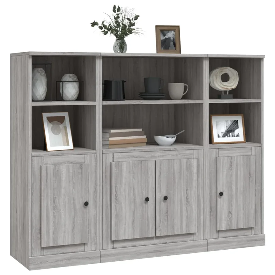 Buffets 3 pcs sonoma gris bois d'ingénierie - 3